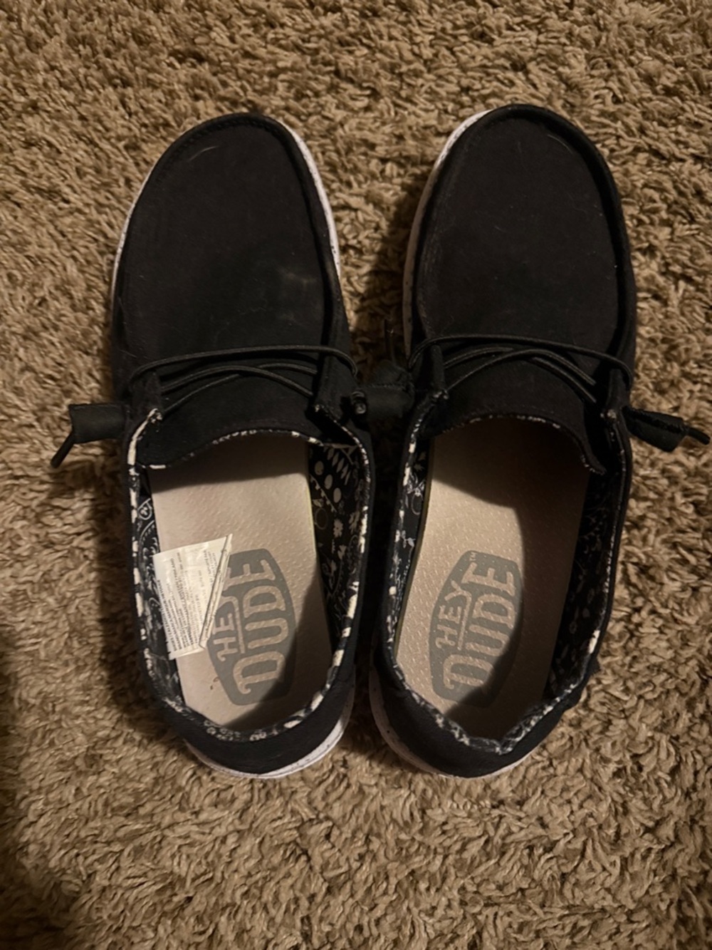 Hey Dude Black Slip-On Sneakers with Patterned Trim